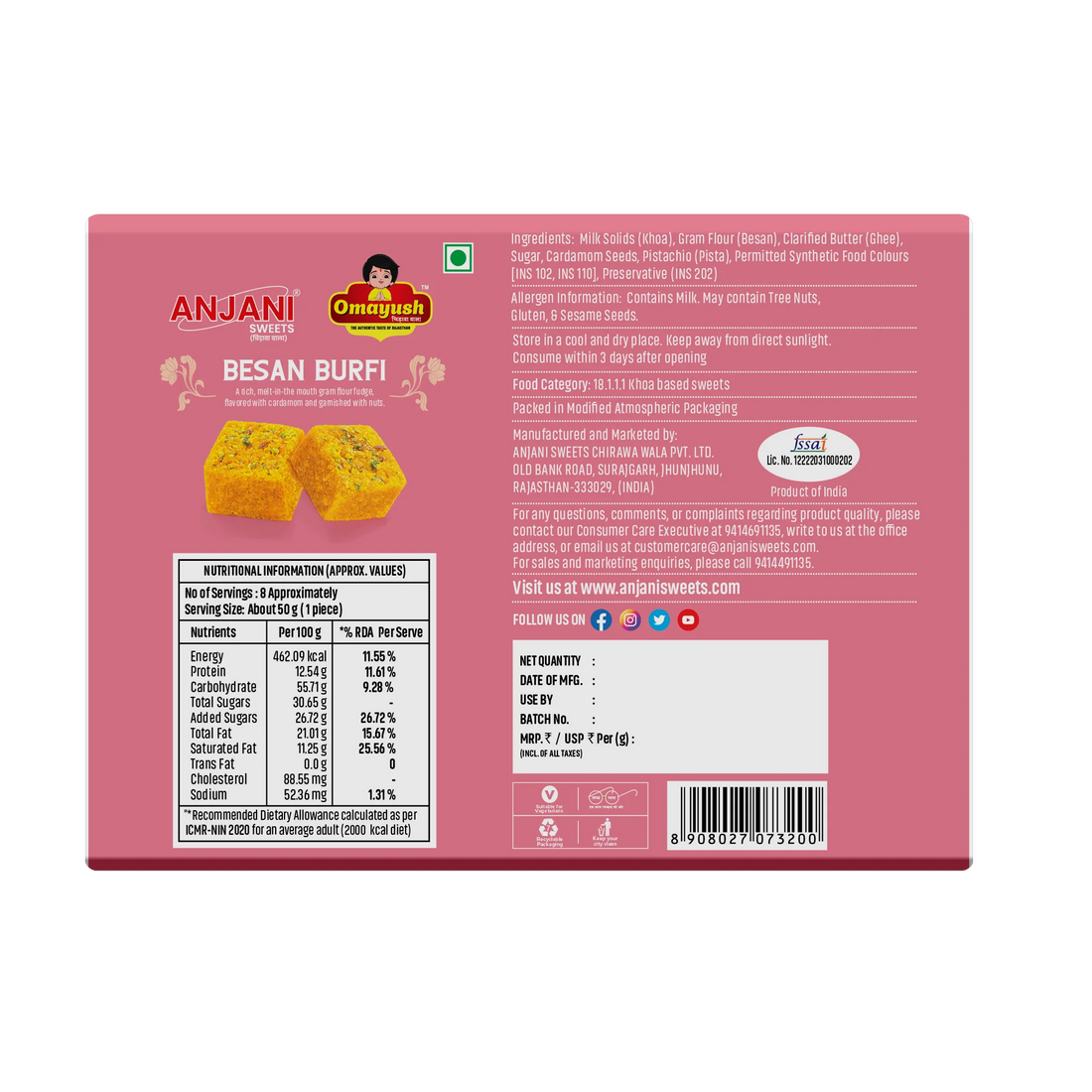 Besan Burfi (Made with Desi Ghee)