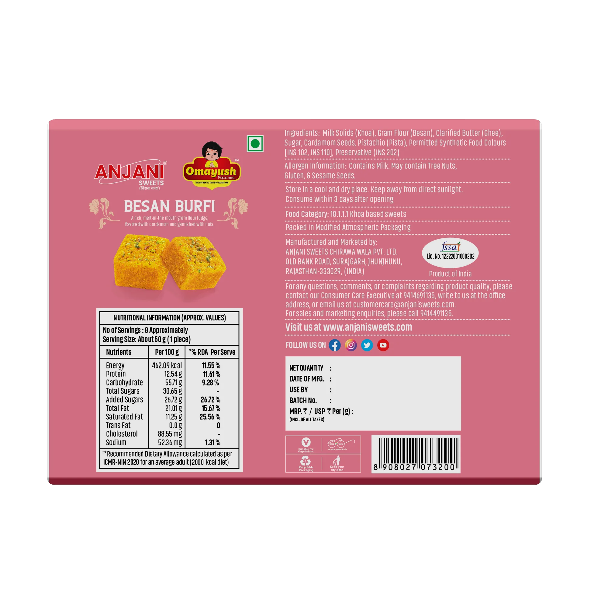 Besan Burfi (Made with Desi Ghee)